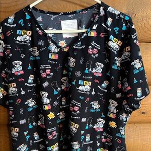 Cherokee Black Science-Themed Scrub Top